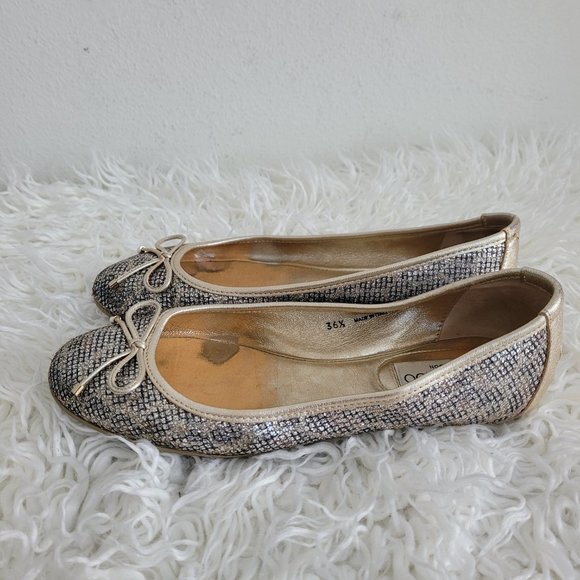 Jimmy Choo Gold Glitter Bow Ballet Size 36 1/2 - Picture 4 of 11